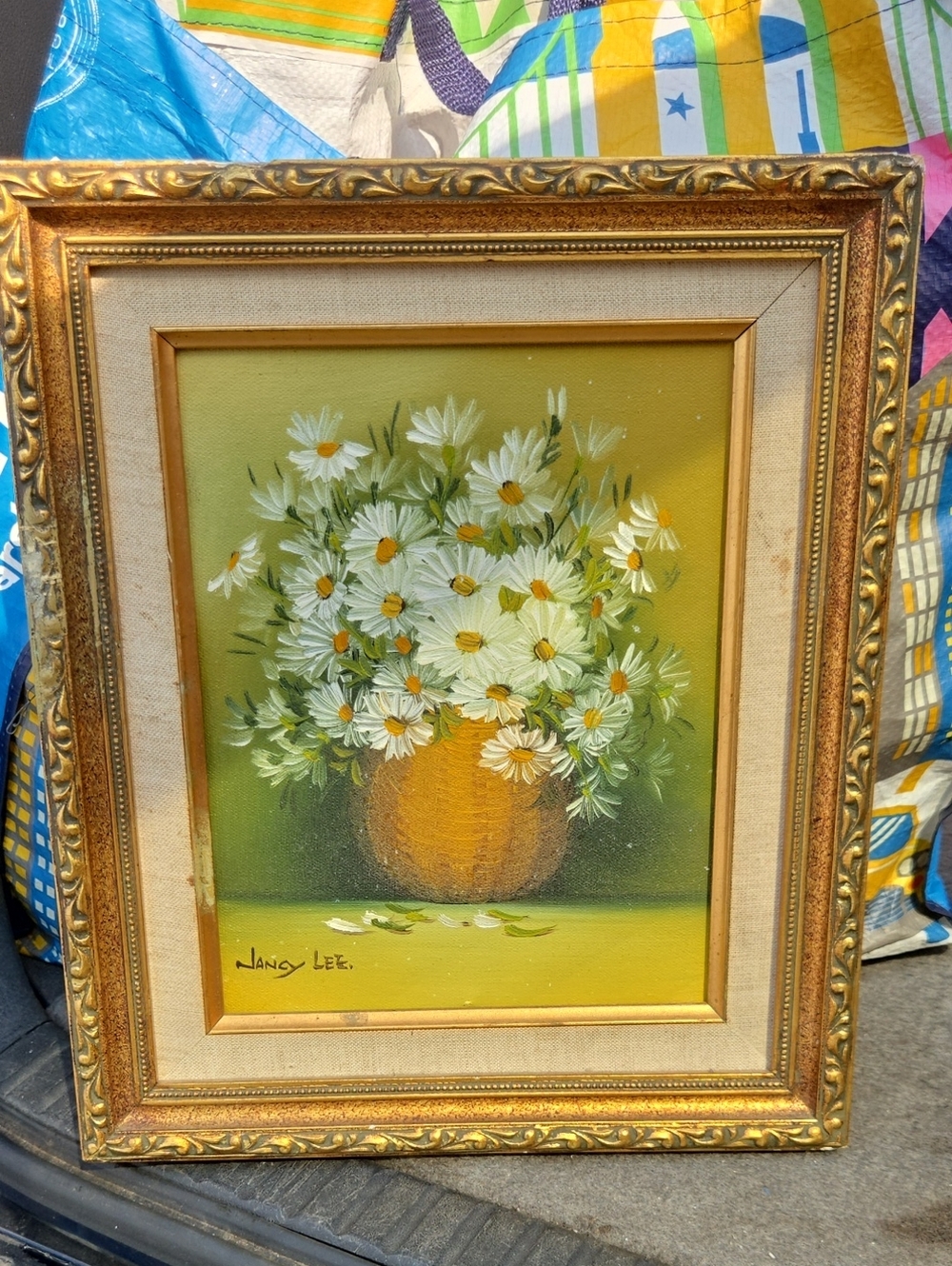 Yellow Daisy Vase Floral Art Print in Gold Frame